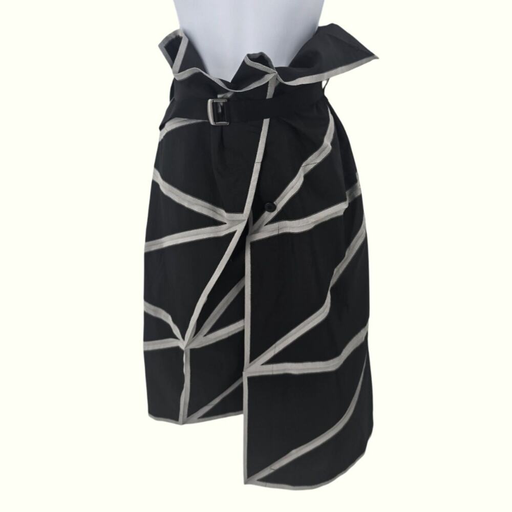 132 5. Issey Miyake Origami Geometric Wrap Belted Skirt Black Silver Size 3